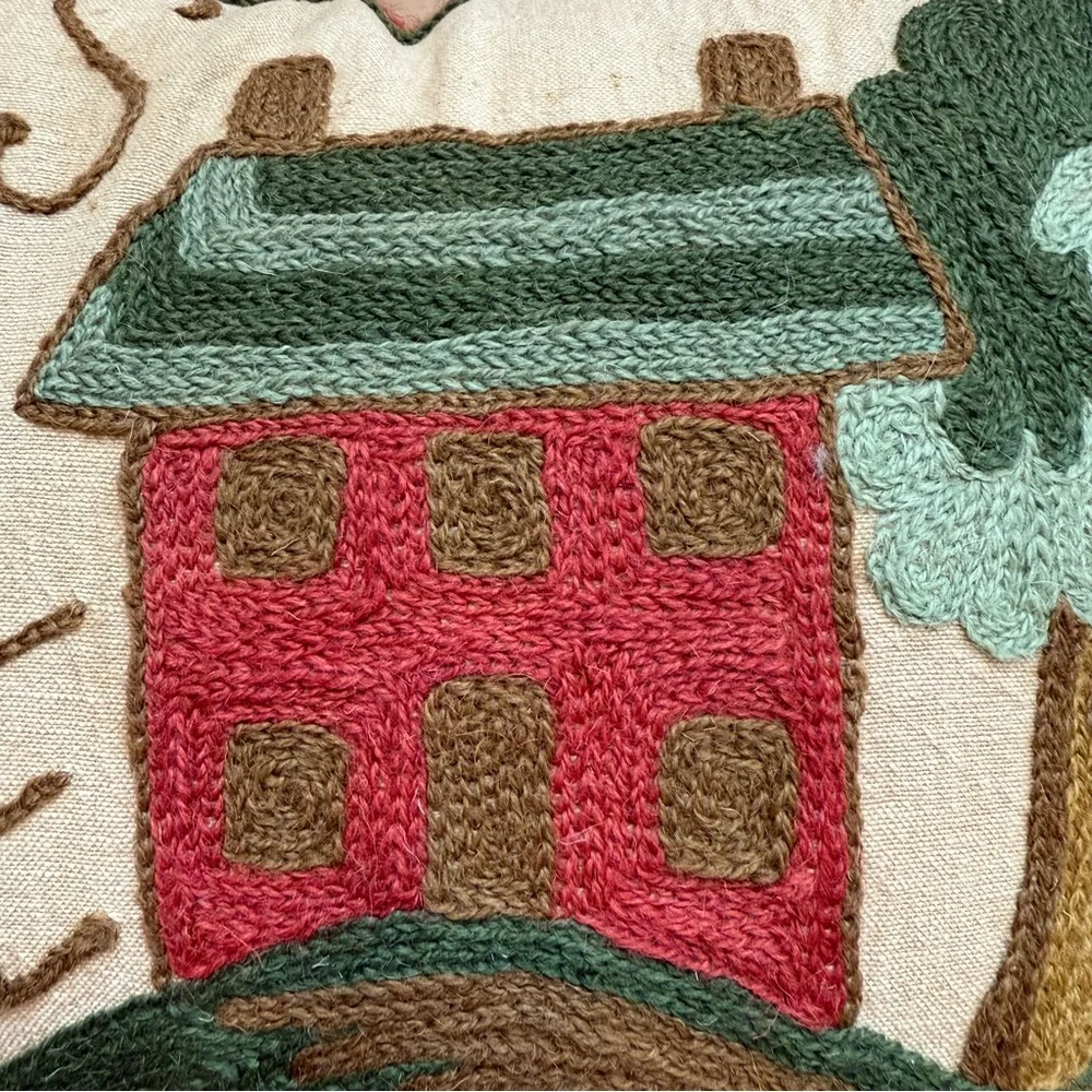 Decorative Bless This House Crewel Throw Pillow Accent Embroidered 15.5”‎ x 12